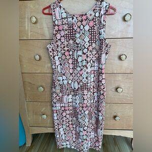 Tori Richard Geometric Floral Midi Dress - Pink and Brown